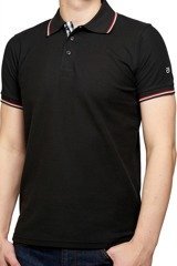 Kedar contrast tipped black polo shirt with logo on sleeve