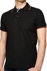 Kedar contrast tipped black polo shirt with logo on sleeve
